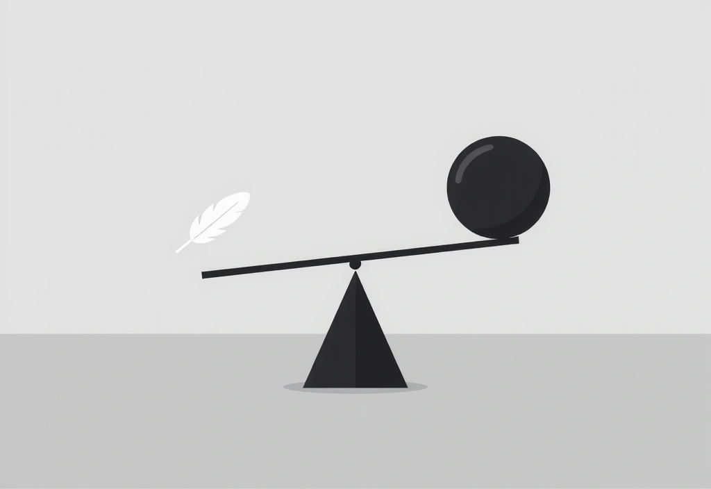 A seesaw with a feather on one side and a heavy weight on the other, symbolizing imbalance and limitation of liability